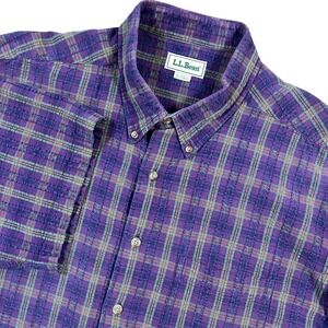 LL Bean True Vintage Purple Plaid Searsucker Short Sleeve Button Shirt‎ XLT RARE